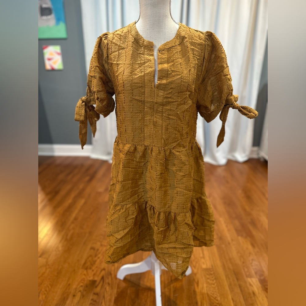 Voy mustard yellow textured shirt dress women’s size small NWT